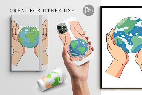 Digital Paper Hands Holding Earth Digital Pattern artnoy 