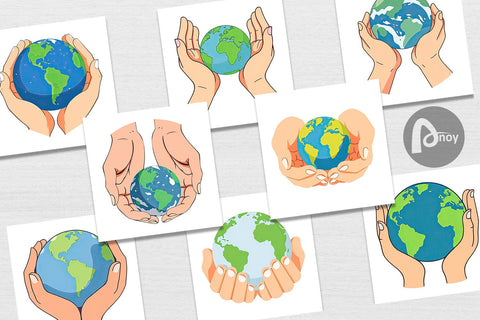 Digital Paper Hands Holding Earth Digital Pattern artnoy 