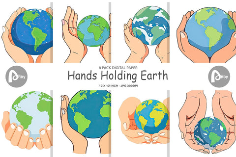 Digital Paper Hands Holding Earth Digital Pattern artnoy 