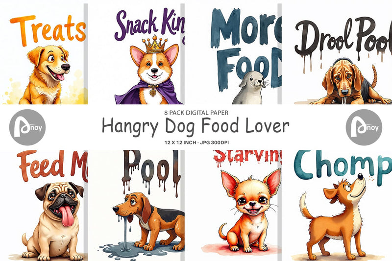 Digital Paper Hangry Dog Food Lover Watercolor Digital Pattern artnoy 