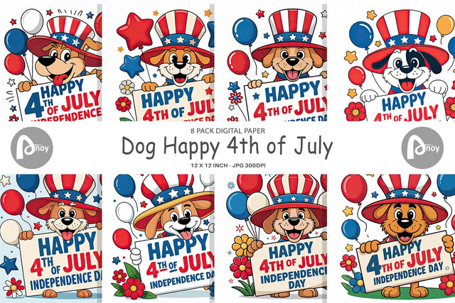 Digital Paper Happy 4th of July Dog Digital Pattern artnoy 