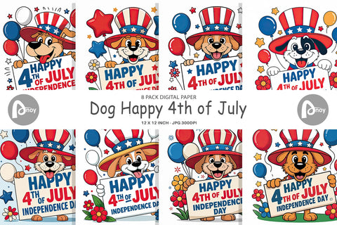 Digital Paper Happy 4th of July Dog Digital Pattern artnoy 