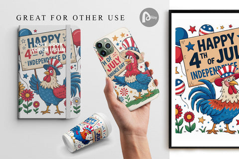 Digital Paper Happy 4th of July Rooster Digital Pattern artnoy 