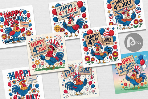 Digital Paper Happy 4th of July Rooster Digital Pattern artnoy 