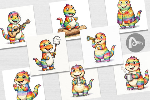 Digital Paper Happy Campfire Dino Watercolor Digital Pattern artnoy 