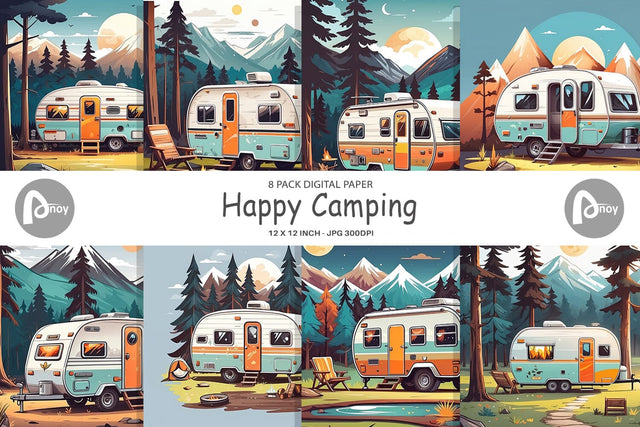 Digital Paper Happy Camping Digital Pattern artnoy 