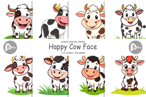 Digital Paper Happy Cow Face Digital Pattern artnoy 