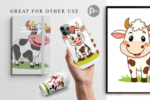 Digital Paper Happy Cow Face Digital Pattern artnoy 