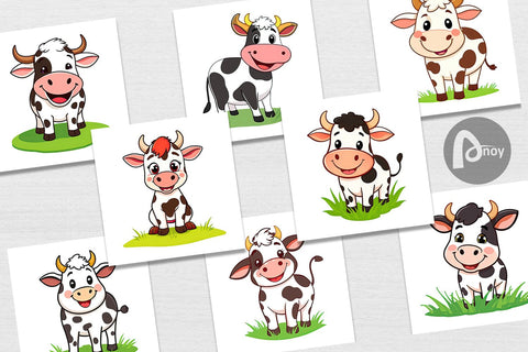 Digital Paper Happy Cow Face Digital Pattern artnoy 