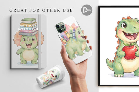 Digital Paper Happy First Day School Dino Sublimation artnoy 