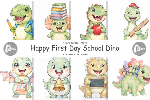 Digital Paper Happy First Day School Dino Sublimation artnoy 