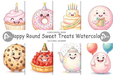 Digital Paper Happy Round Sweet Treats Watercolor Digital Pattern artnoy 