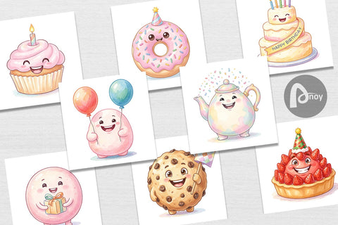 Digital Paper Happy Round Sweet Treats Watercolor Digital Pattern artnoy 