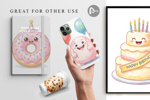 Digital Paper Happy Round Sweet Treats Watercolor Digital Pattern artnoy 