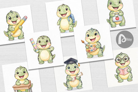Digital Paper Happy School Dino Pal Watercolor Sublimation artnoy 