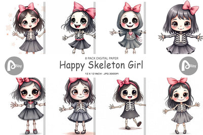 Digital Paper Happy Skeleton Girl Digital Pattern artnoy 