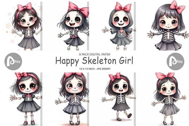 Digital Paper Happy Skeleton Girl Digital Pattern artnoy 