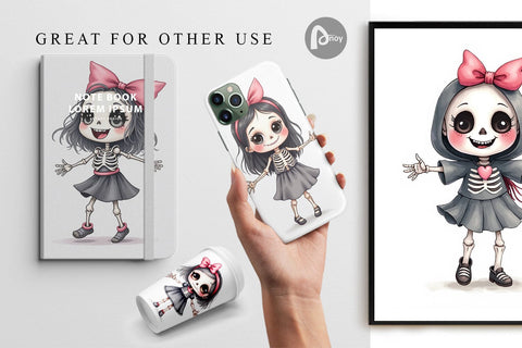 Digital Paper Happy Skeleton Girl Digital Pattern artnoy 