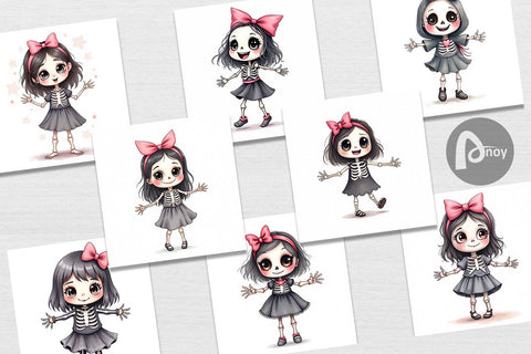 Digital Paper Happy Skeleton Girl Digital Pattern artnoy 