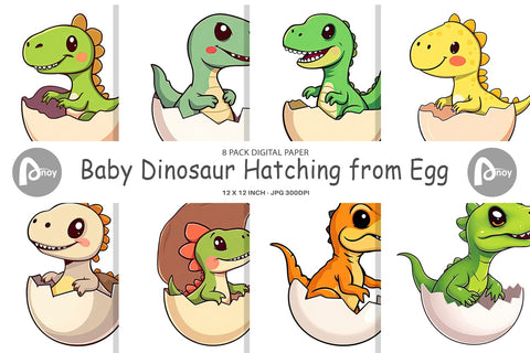 Digital Paper Hatching Baby Dinosaur Digital Pattern artnoy 
