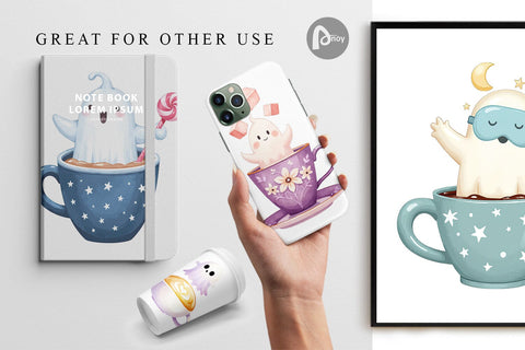 Digital Paper Haunted Coffee Spirits Digital Pattern artnoy 