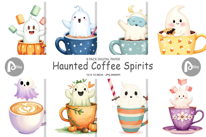 Digital Paper Haunted Coffee Spirits Digital Pattern artnoy 