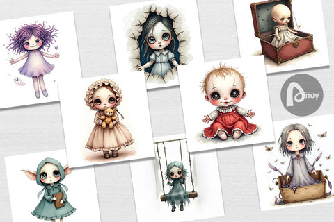 Digital Paper Haunted Doll Spirits Digital Pattern artnoy 