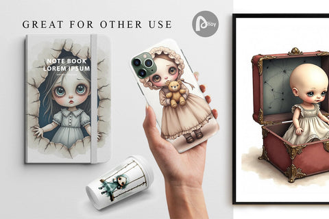 Digital Paper Haunted Doll Spirits Digital Pattern artnoy 