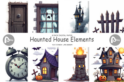 Digital Paper Haunted Elements Digital Pattern artnoy 