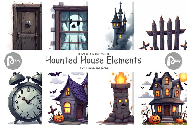 Digital Paper Haunted Elements Digital Pattern artnoy 