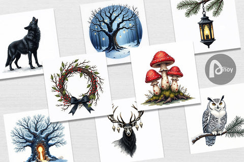 Digital Paper Haunted Forest Gothic Christmas Digital Pattern artnoy 