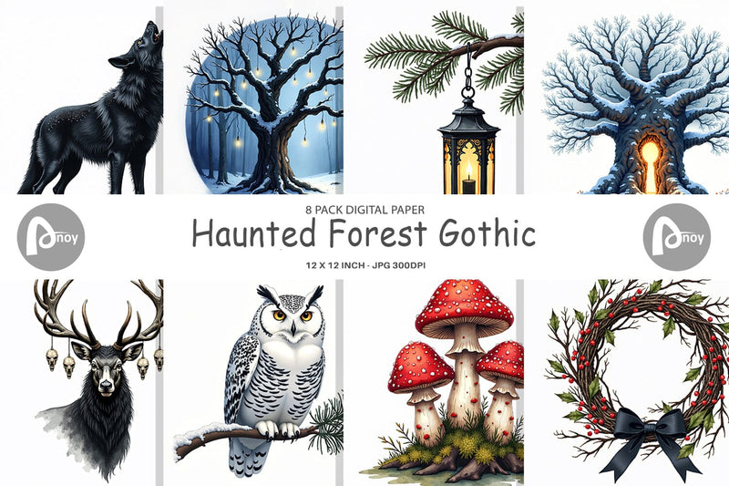 Digital Paper Haunted Forest Gothic Christmas Digital Pattern artnoy 