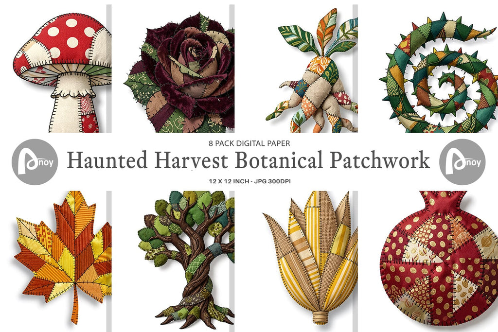 Digital Paper Haunted Harvest Botanical Patchwork - So Fontsy