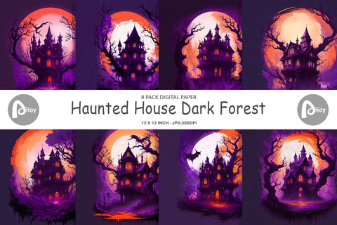 Digital Paper Haunted House Dark Forest Digital Pattern artnoy 