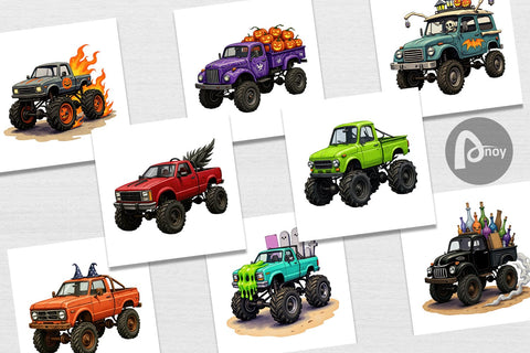 Digital Paper Haunted Monster Truck Digital Pattern artnoy 