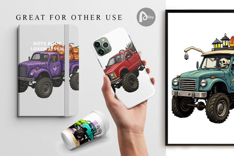 Digital Paper Haunted Monster Truck Digital Pattern artnoy 