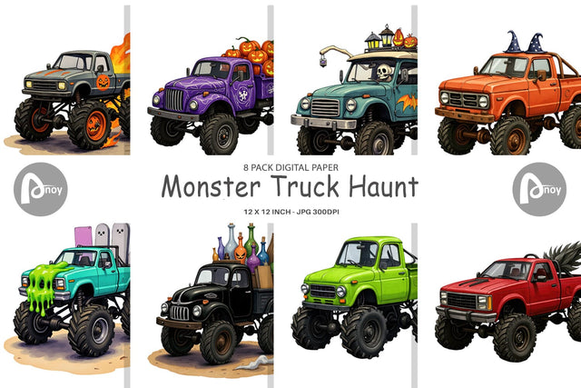 Digital Paper Haunted Monster Truck Digital Pattern artnoy 