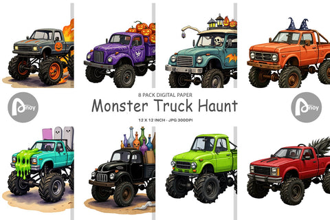Digital Paper Haunted Monster Truck Digital Pattern artnoy 