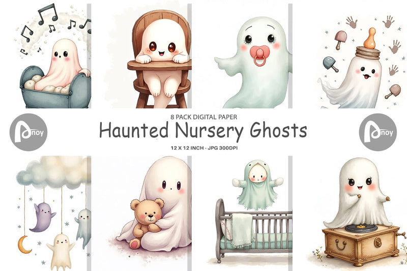 Digital Paper Haunted Nursery Ghosts Digital Pattern artnoy 