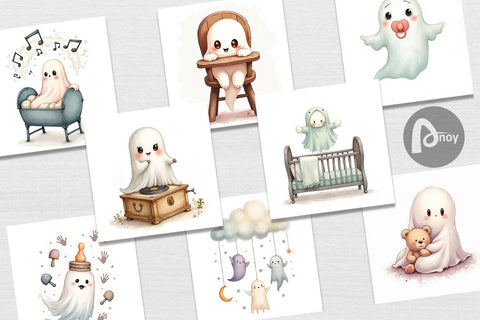 Digital Paper Haunted Nursery Ghosts Digital Pattern artnoy 