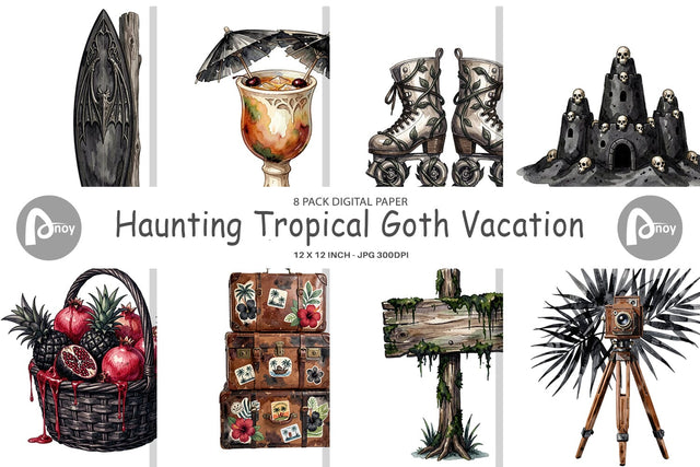 Digital Paper Haunting Tropical Goth Vacation Digital Pattern artnoy 