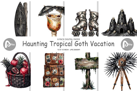 Digital Paper Haunting Tropical Goth Vacation Digital Pattern artnoy 