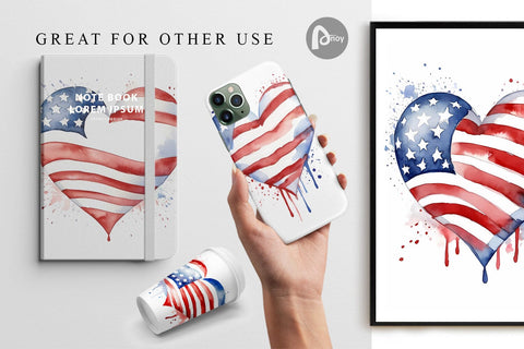 Digital Paper Heart 4th of July Sublimation artnoy 