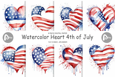 Digital Paper Heart 4th of July Sublimation artnoy 