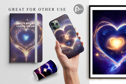 Digital Paper Heart Cosmic Sparkling Digital Pattern artnoy 