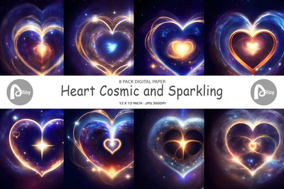 Digital Paper Heart Cosmic Sparkling Digital Pattern artnoy 
