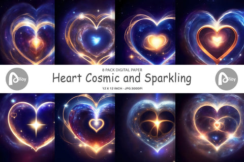 Digital Paper Heart Cosmic Sparkling Digital Pattern artnoy 