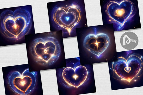 Digital Paper Heart Cosmic Sparkling Digital Pattern artnoy 