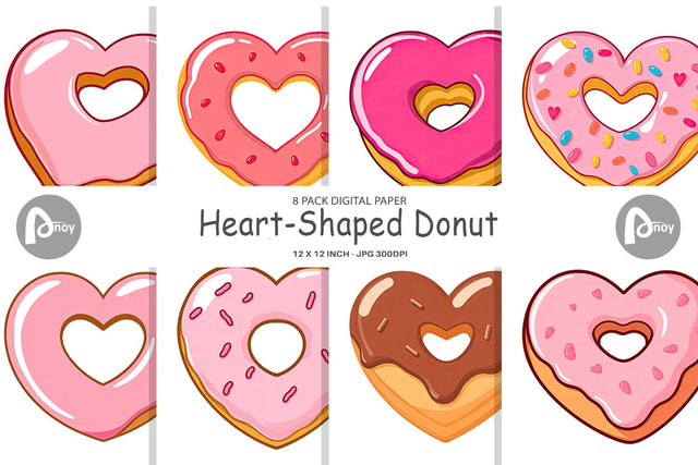 Digital Paper Heart Donut Digital Pattern artnoy 
