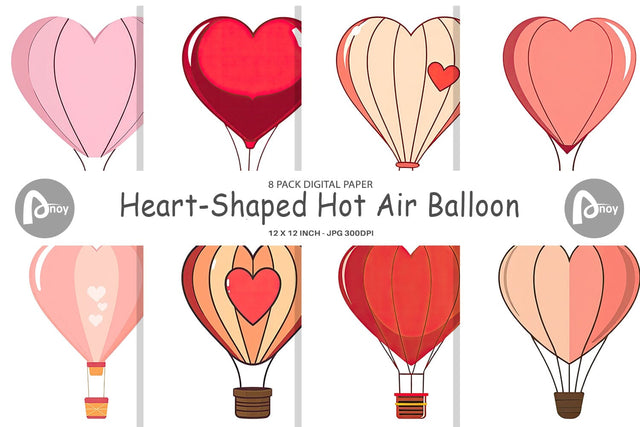 Digital Paper Heart Hot Air Balloon Digital Pattern artnoy 